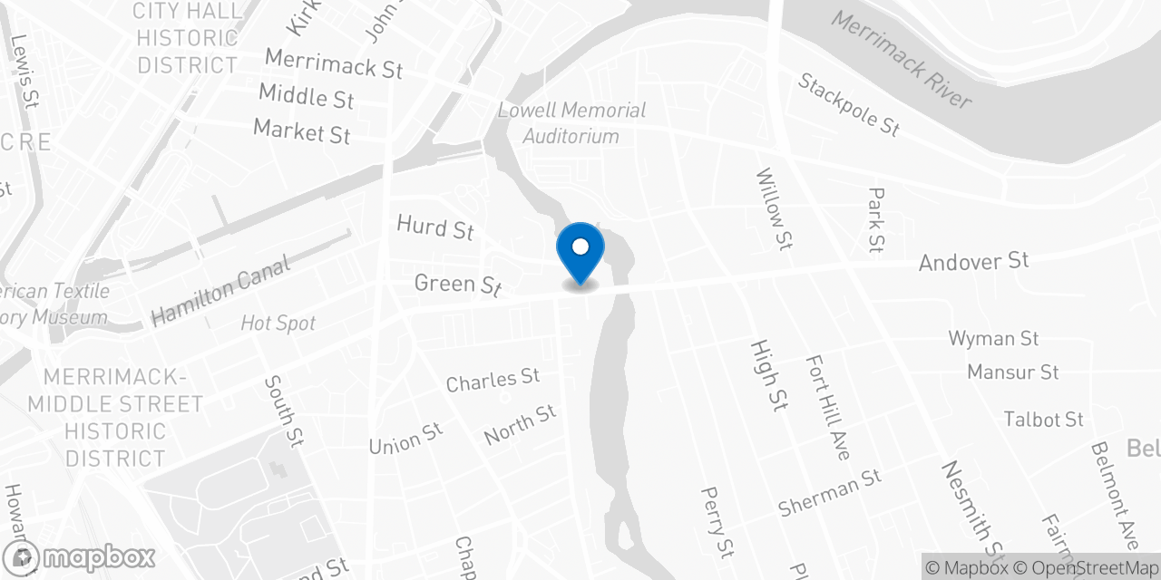 Map showing the location of the Social Security office in Lowell, MA