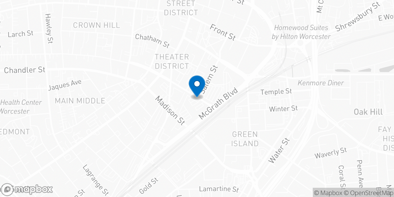 Map showing the location of the Social Security office in Worcester, MA
