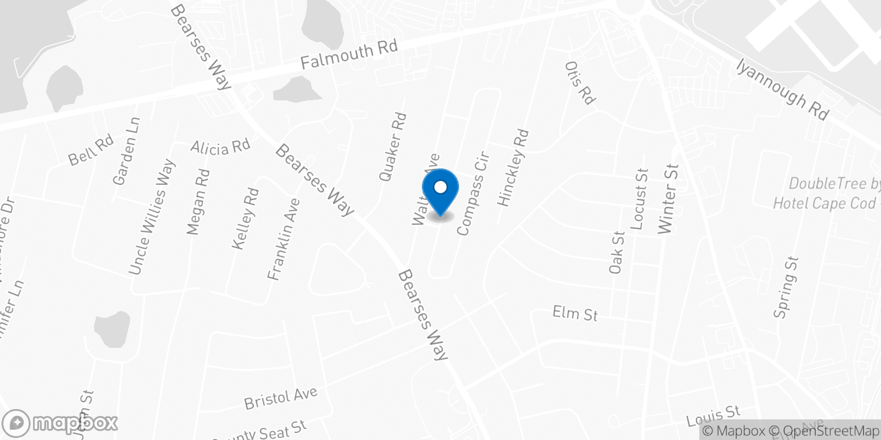 Map showing the location of the Social Security office in Hyannis, MA