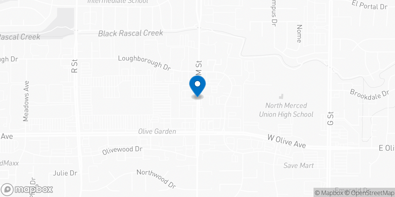 Map showing the location of the Social Security office in Merced, CA
