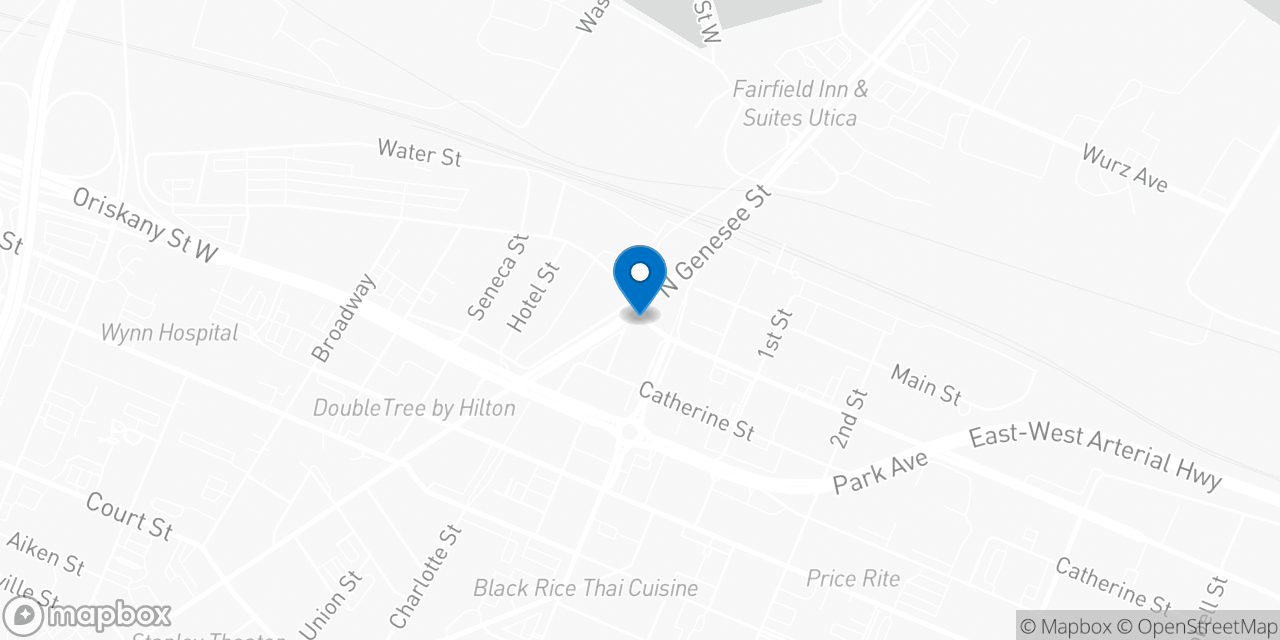 Map showing the location of the Social Security office in Utica, NY