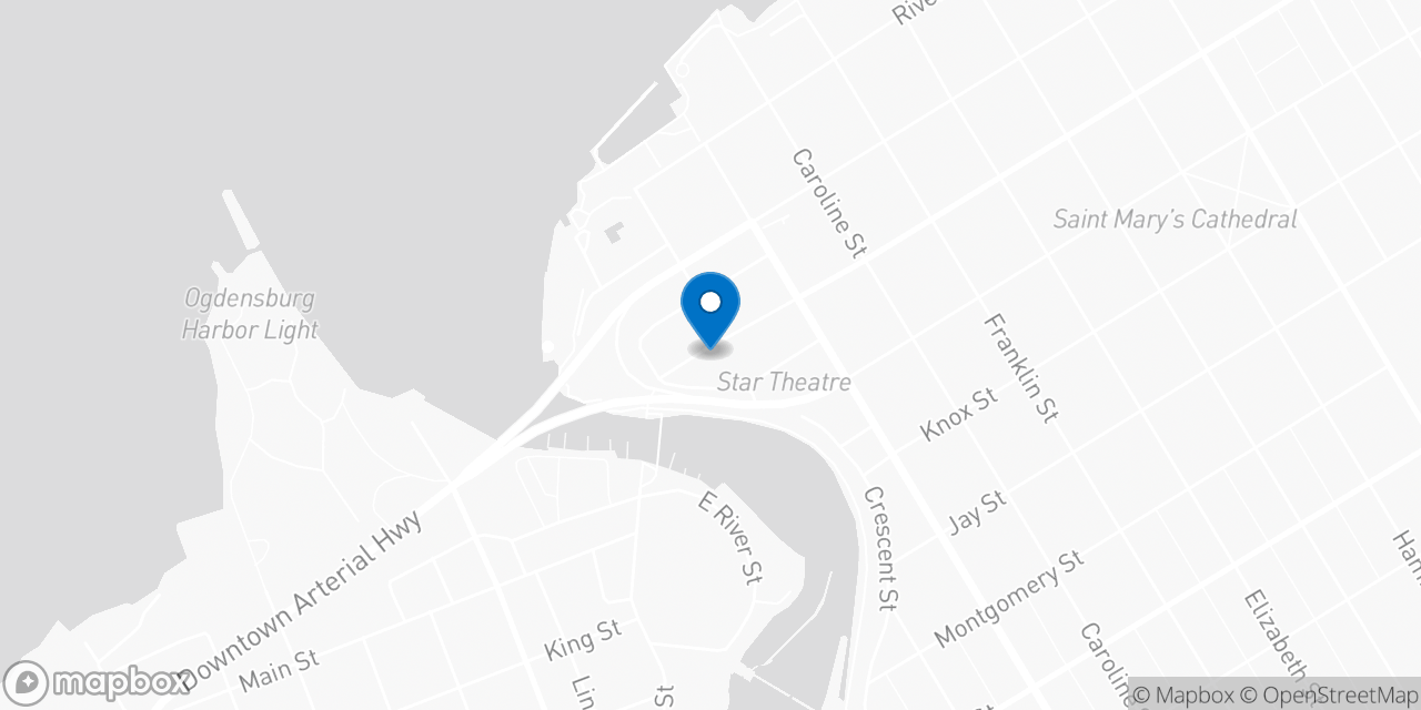 Map showing the location of the Social Security office in Ogdensburg, NY