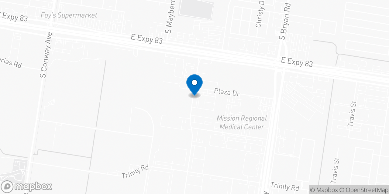 Map showing the location of the Social Security office in Mission, TX