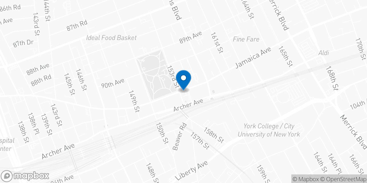 Map showing the location of the Social Security office in Jamaica, NY