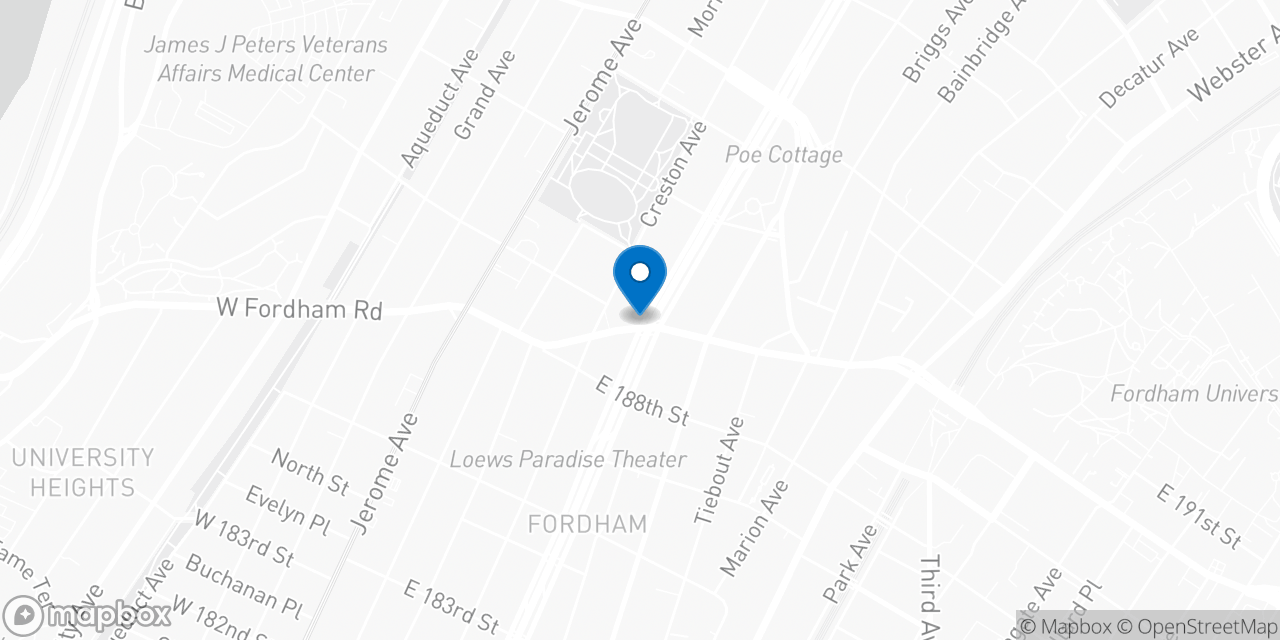 Map showing the location of the Social Security office in Bronx, NY