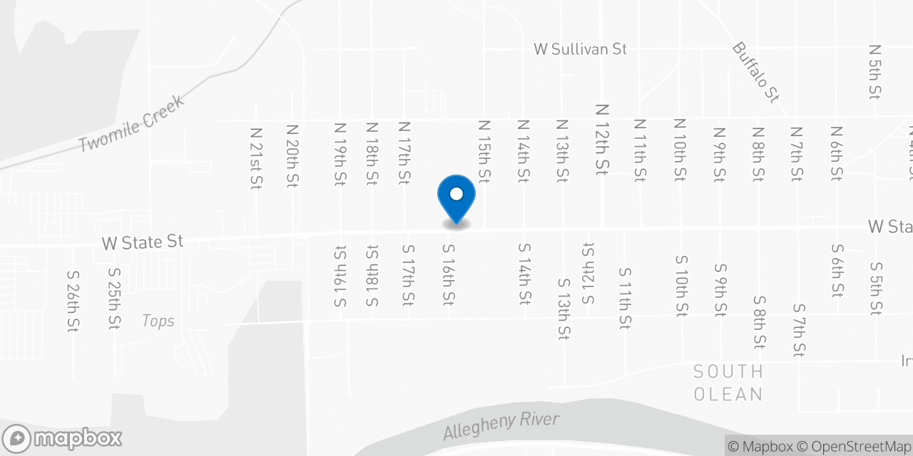 Map showing the location of the Social Security office in Olean, NY