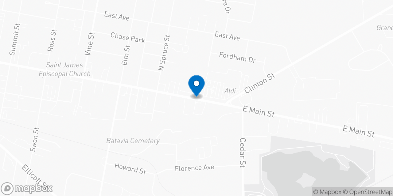 Map showing the location of the Social Security office in Batavia, NY