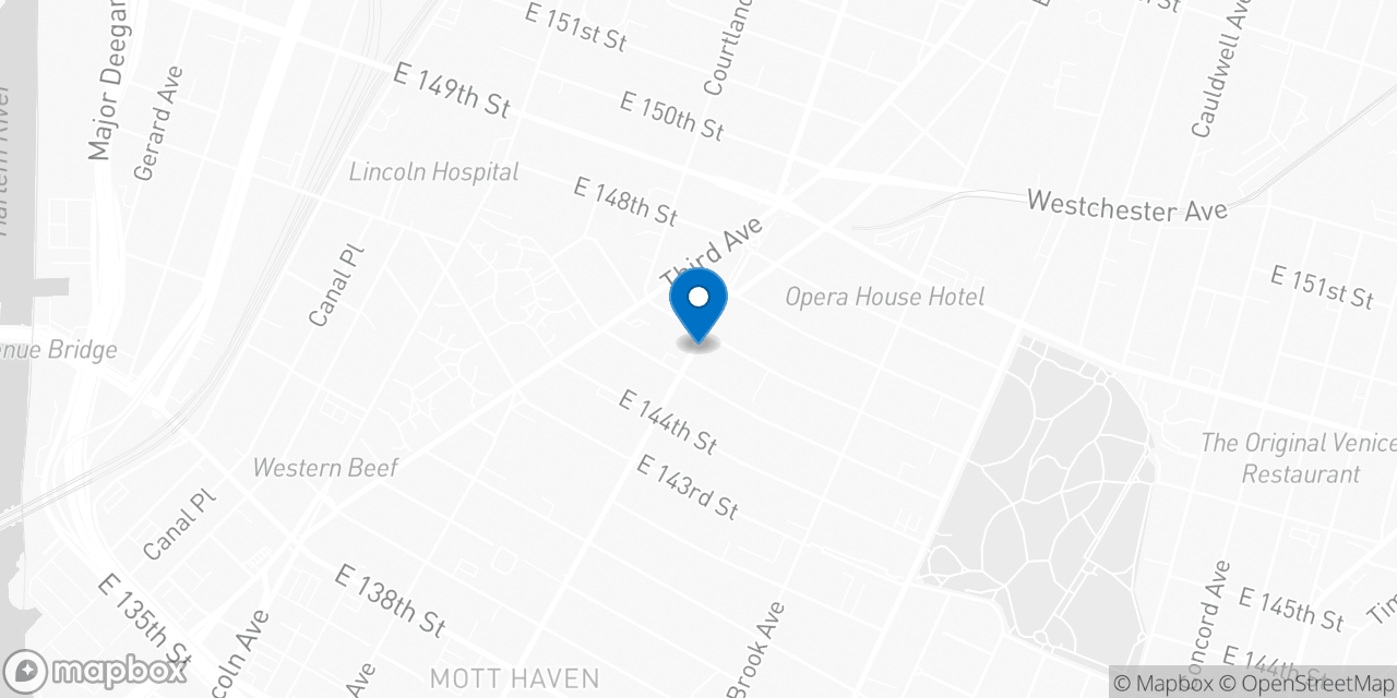 Map showing the location of the Social Security office in Bronx, NY