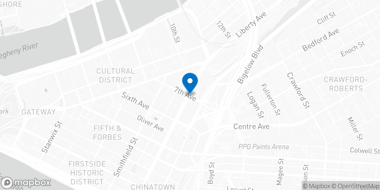Map showing the location of the Social Security office in Pittsburgh, PA