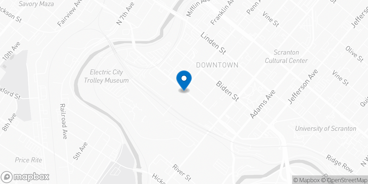 Map showing the location of the Social Security office in Scranton, PA