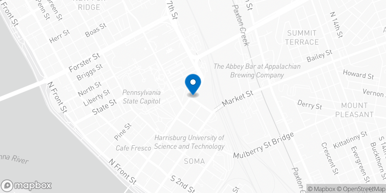 Map showing the location of the Social Security office in Harrisburg, PA