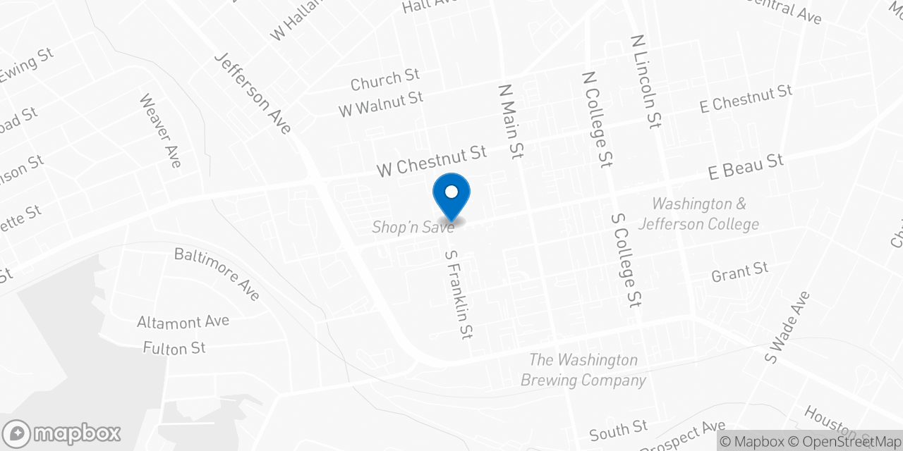 Map showing the location of the Social Security office in Washington, PA