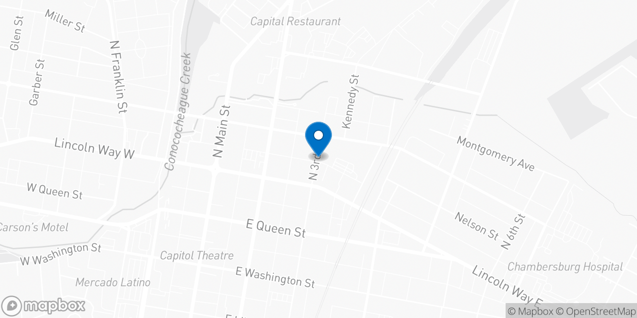 Map showing the location of the Social Security office in Chambersburg, PA