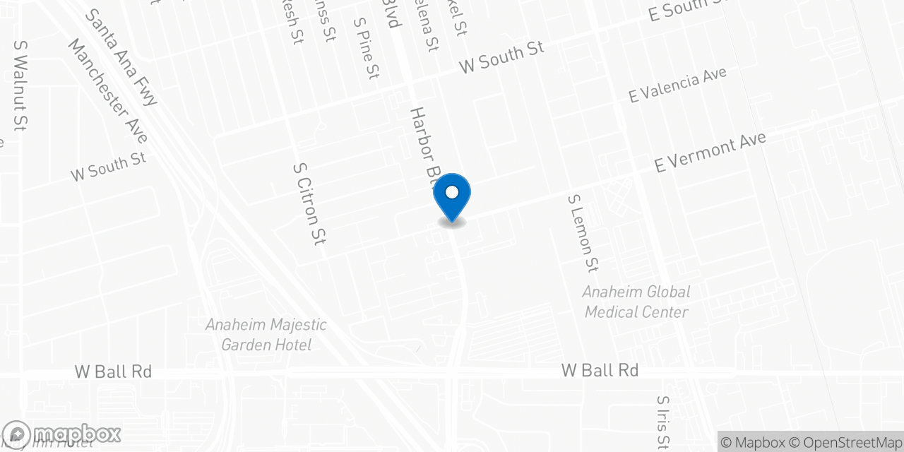 Map showing the location of the Social Security office in Anaheim, CA