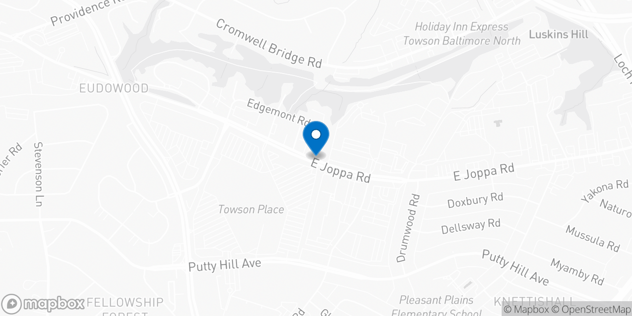 Map showing the location of the Social Security office in Towson, MD
