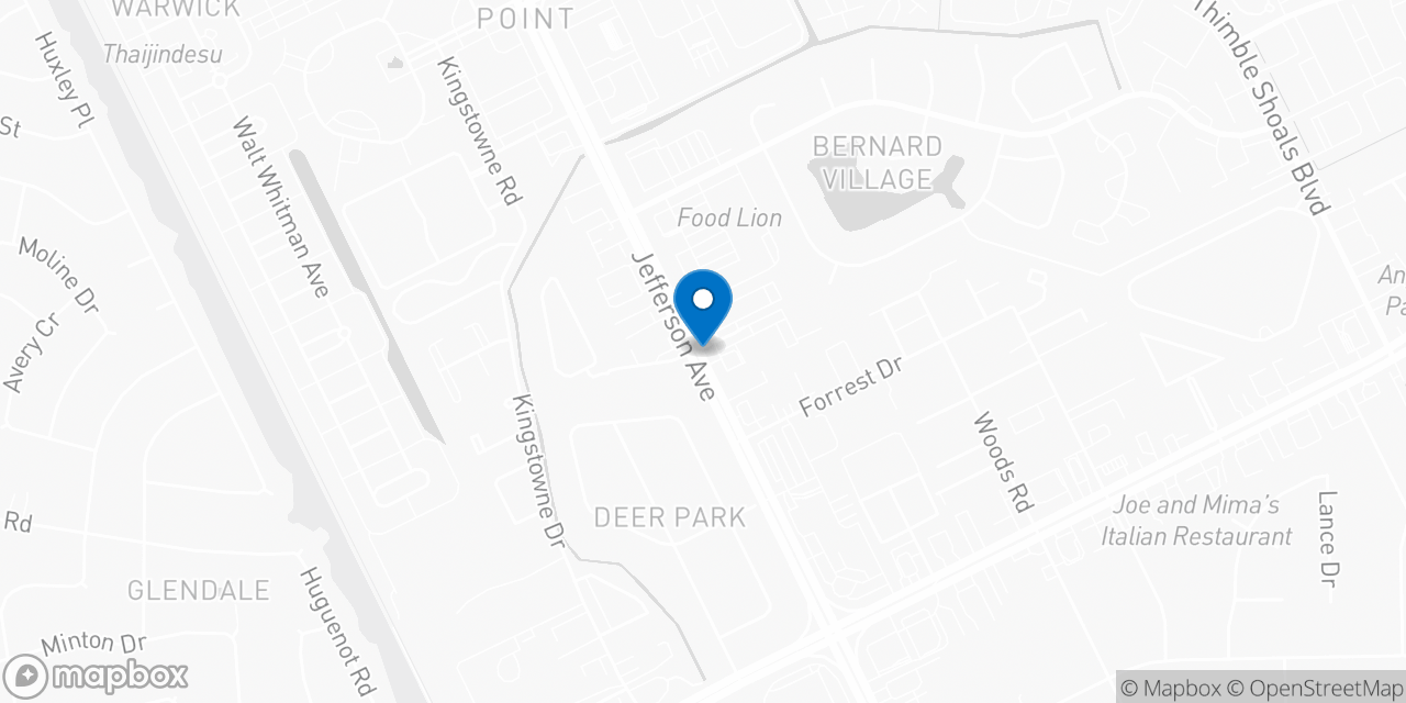 Map showing the location of the Social Security office in Newport News, VA