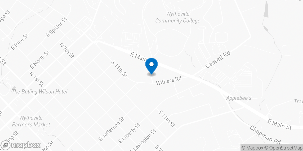 Map showing the location of the Social Security office in Wytheville, VA