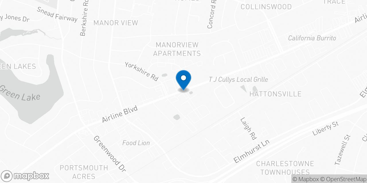 Map showing the location of the Social Security office in Portsmouth, VA