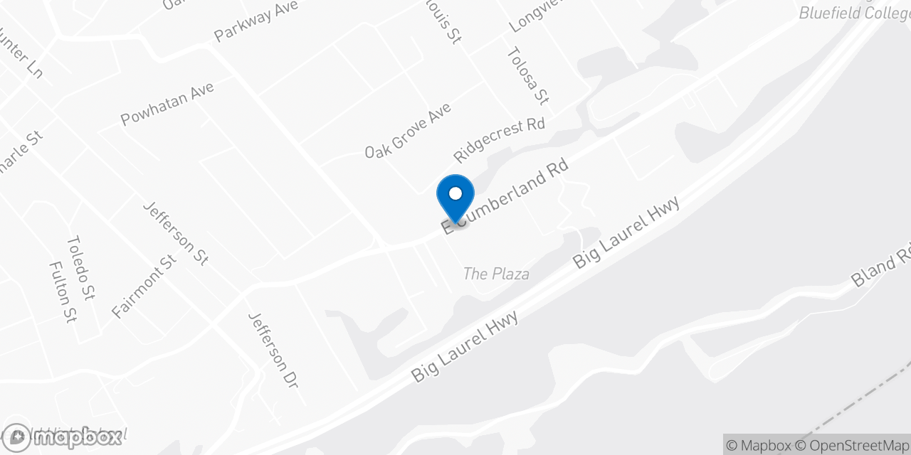 Map showing the location of the Social Security office in Bluefield, WV