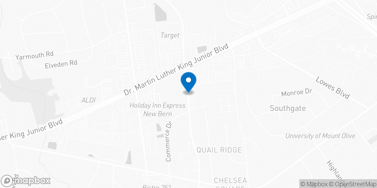 Map showing the location of the Social Security office in New Bern, NC