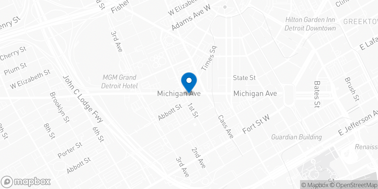 Map showing the location of the Social Security office in Detroit, MI