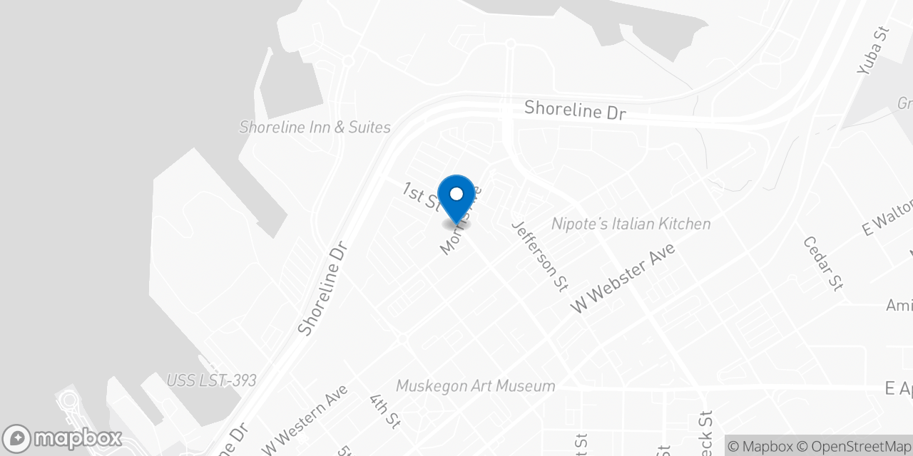 Map showing the location of the Social Security office in Muskegon, MI