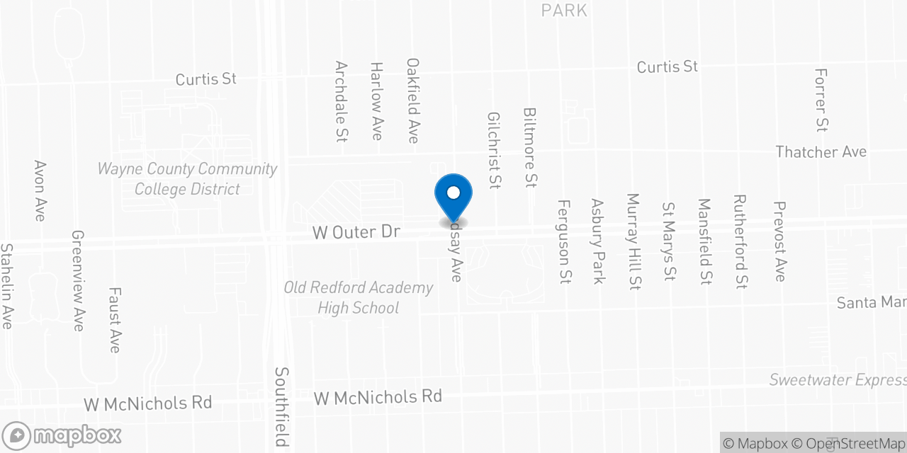 Map showing the location of the Social Security office in Detroit, MI