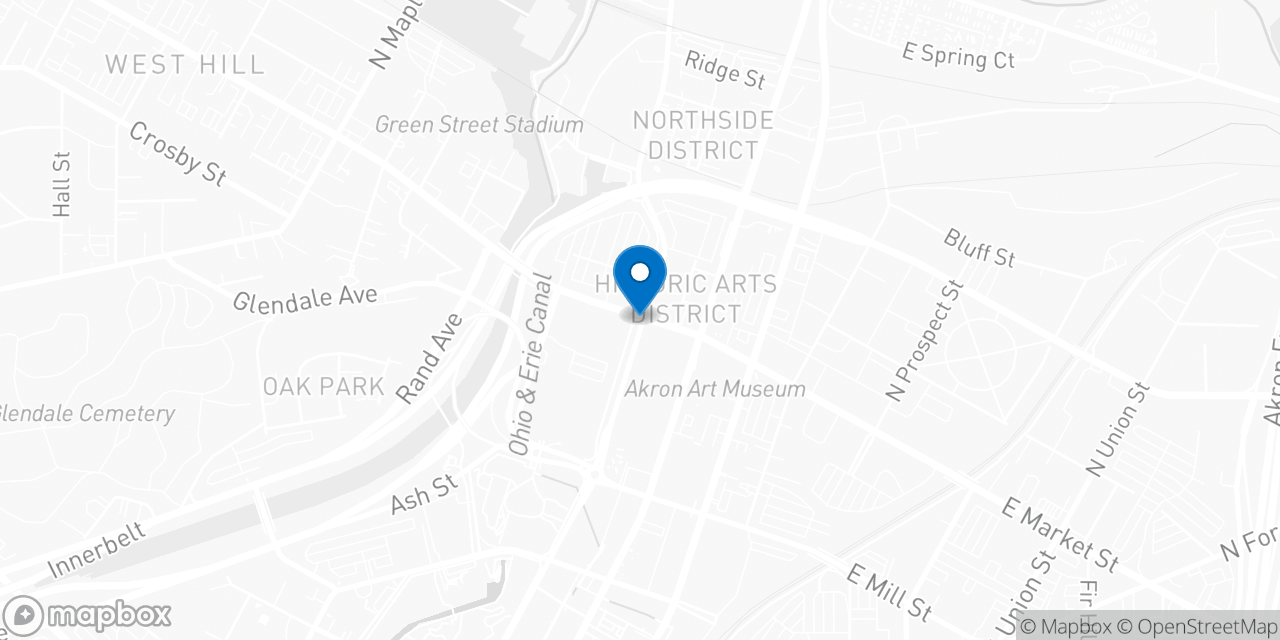 Map showing the location of the Social Security office in Akron, OH
