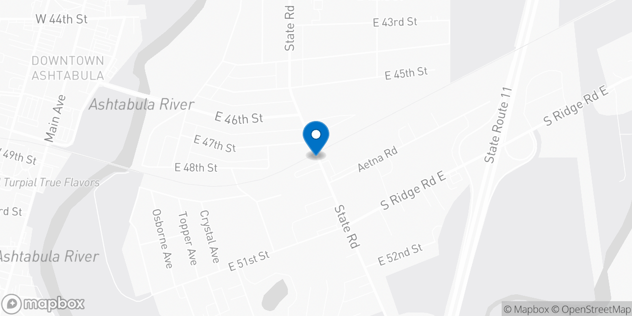 Map showing the location of the Social Security office in Ashtabula, OH