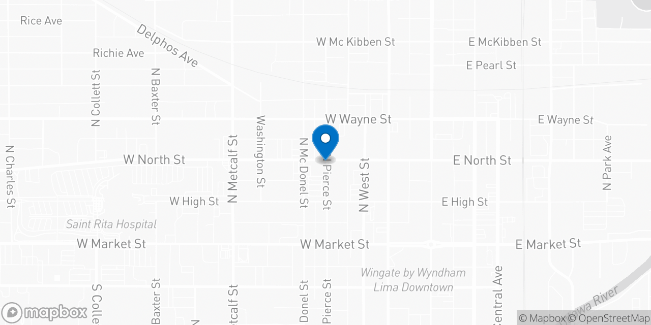 Map showing the location of the Social Security office in Lima, OH