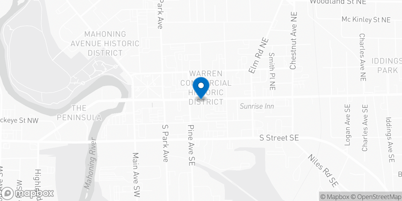 Map showing the location of the Social Security office in Warren, OH