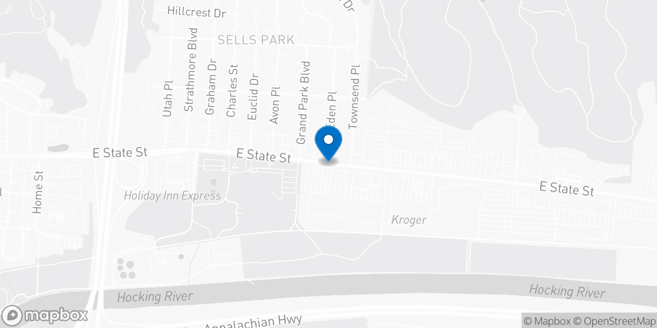 Map showing the location of the Social Security office in Athens, OH