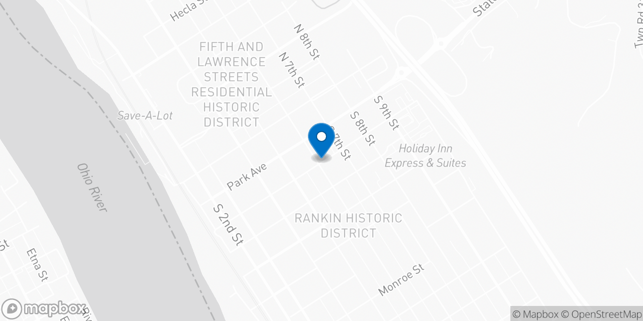 Map showing the location of the Social Security office in Ironton, OH