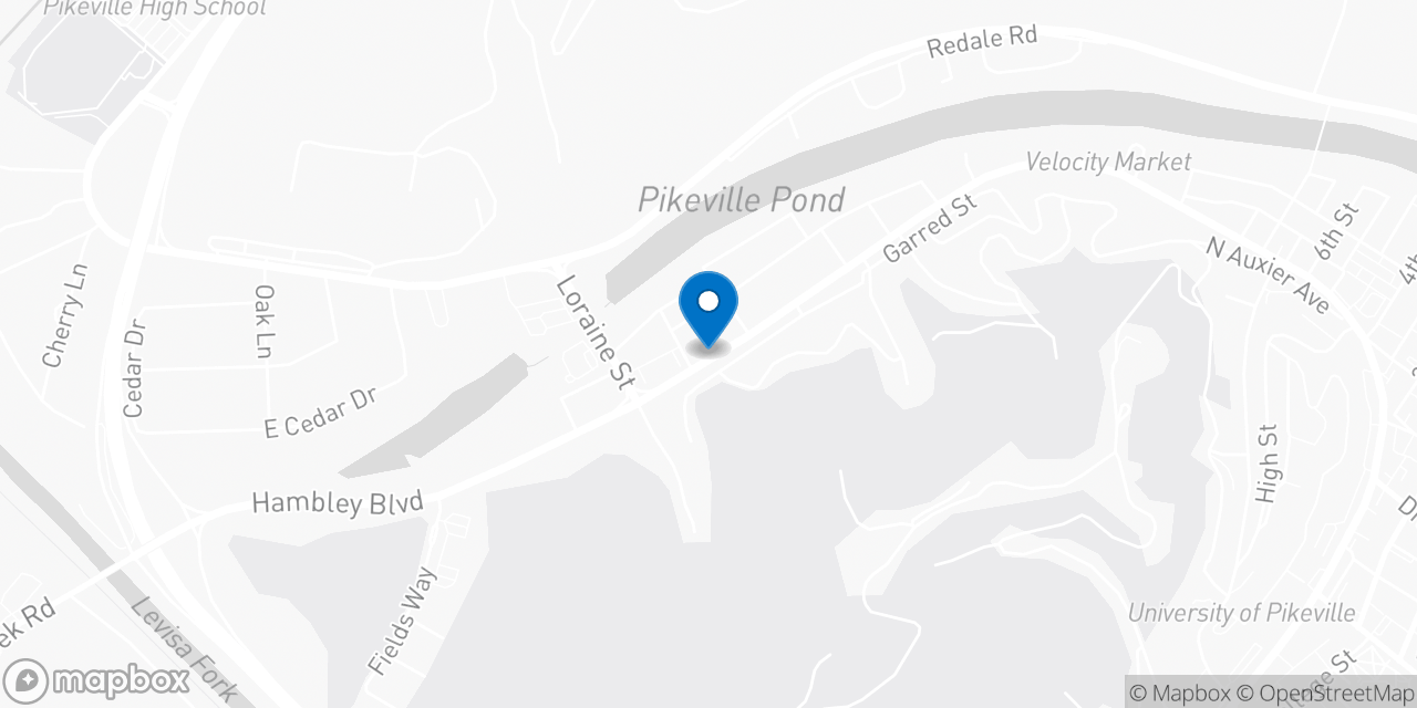 Map showing the location of the Social Security office in Pikeville, KY