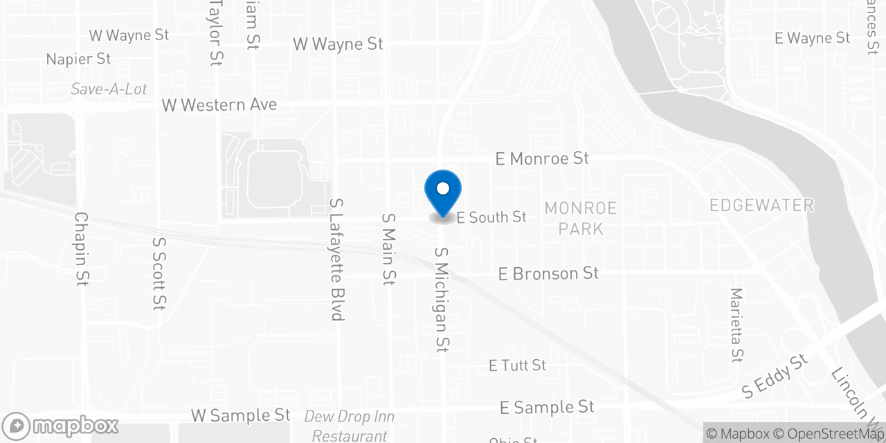 Map showing the location of the Social Security office in South Bend, IN