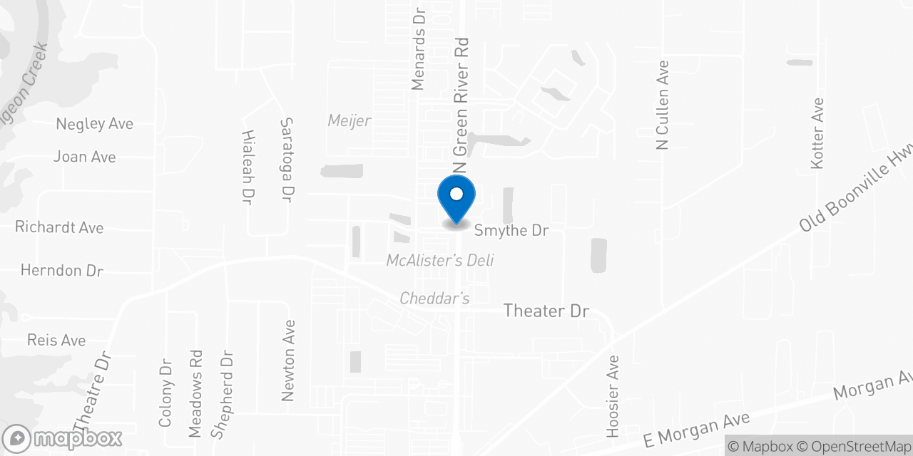 Map showing the location of the Social Security office in Evansville, IN