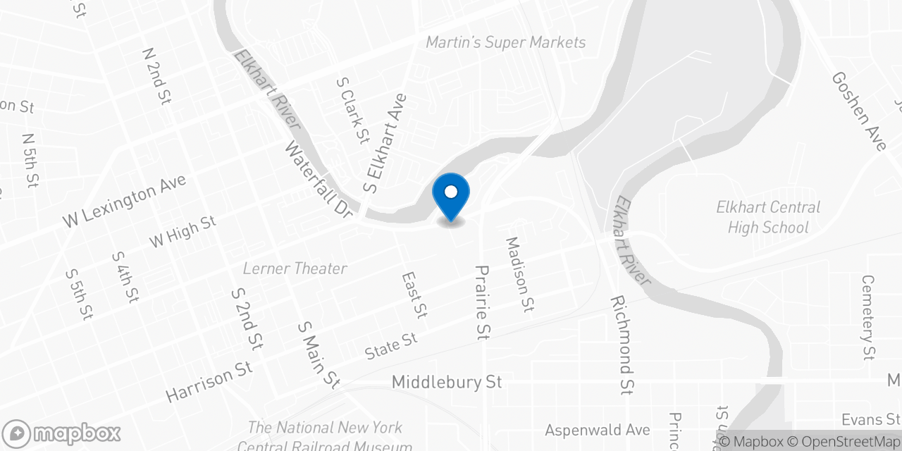 Map showing the location of the Social Security office in Elkhart, IN