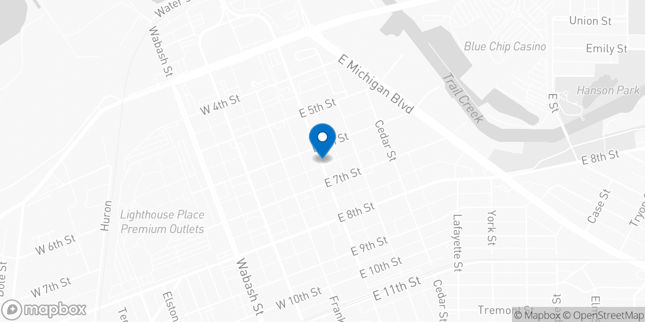 Map showing the location of the Social Security office in Michigan City, IN