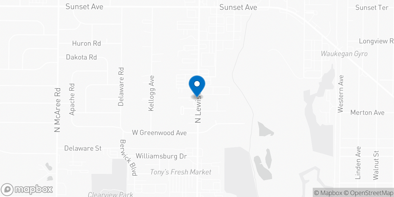 Map showing the location of the Social Security office in Waukegan, IL