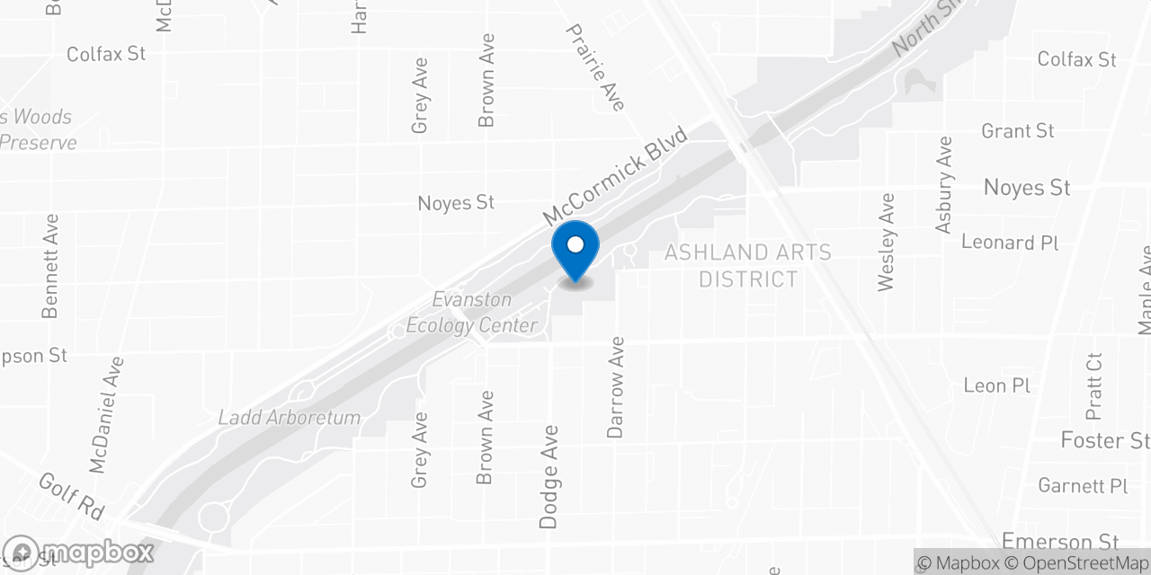 Map showing the location of the Social Security office in Evanston, IL