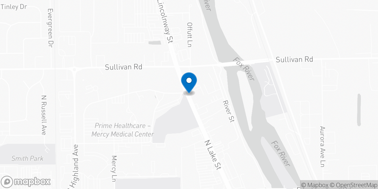 Map showing the location of the Social Security office in Aurora, IL