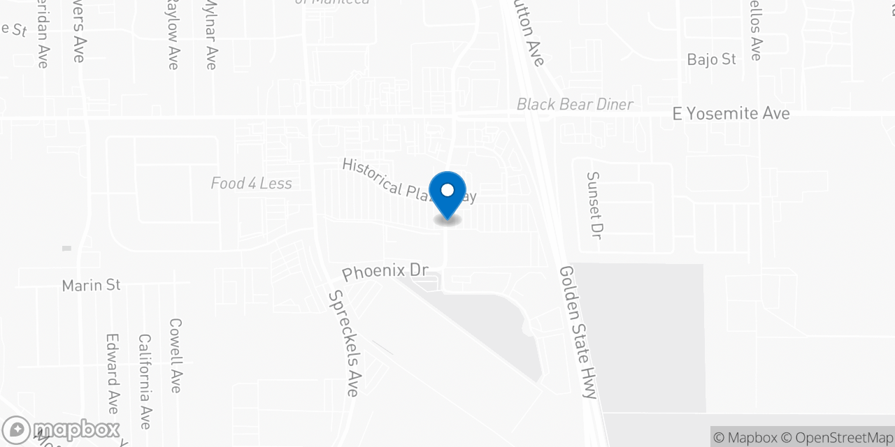 Map showing the location of the Social Security office in Manteca, CA