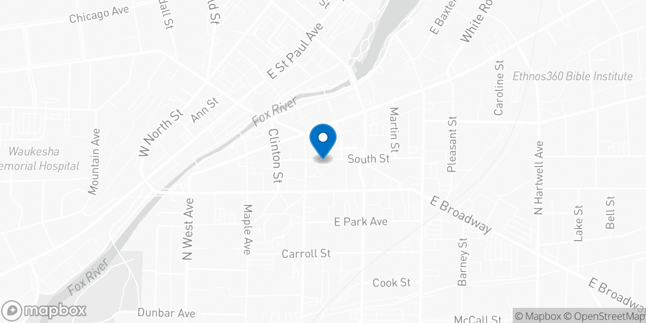 Map showing the location of the Social Security office in Waukesha, WI