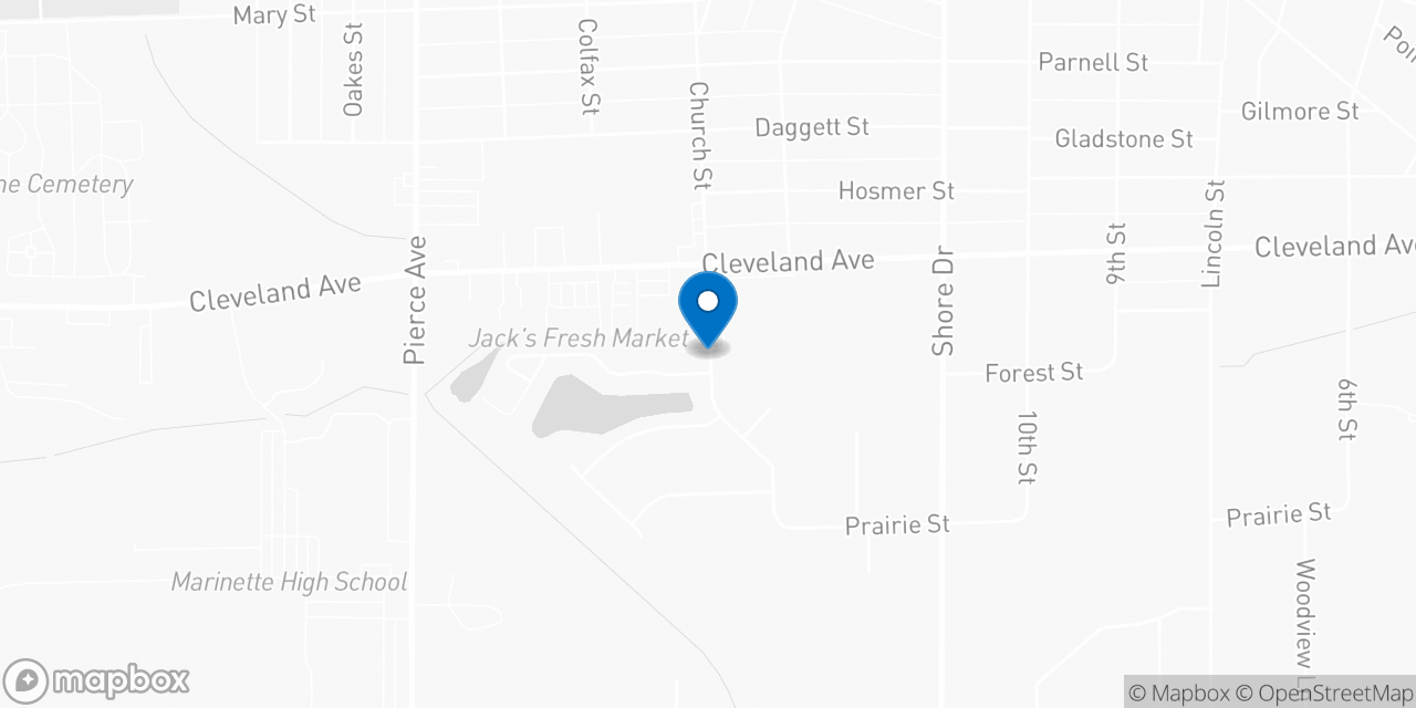 Map showing the location of the Social Security office in Marinette, WI