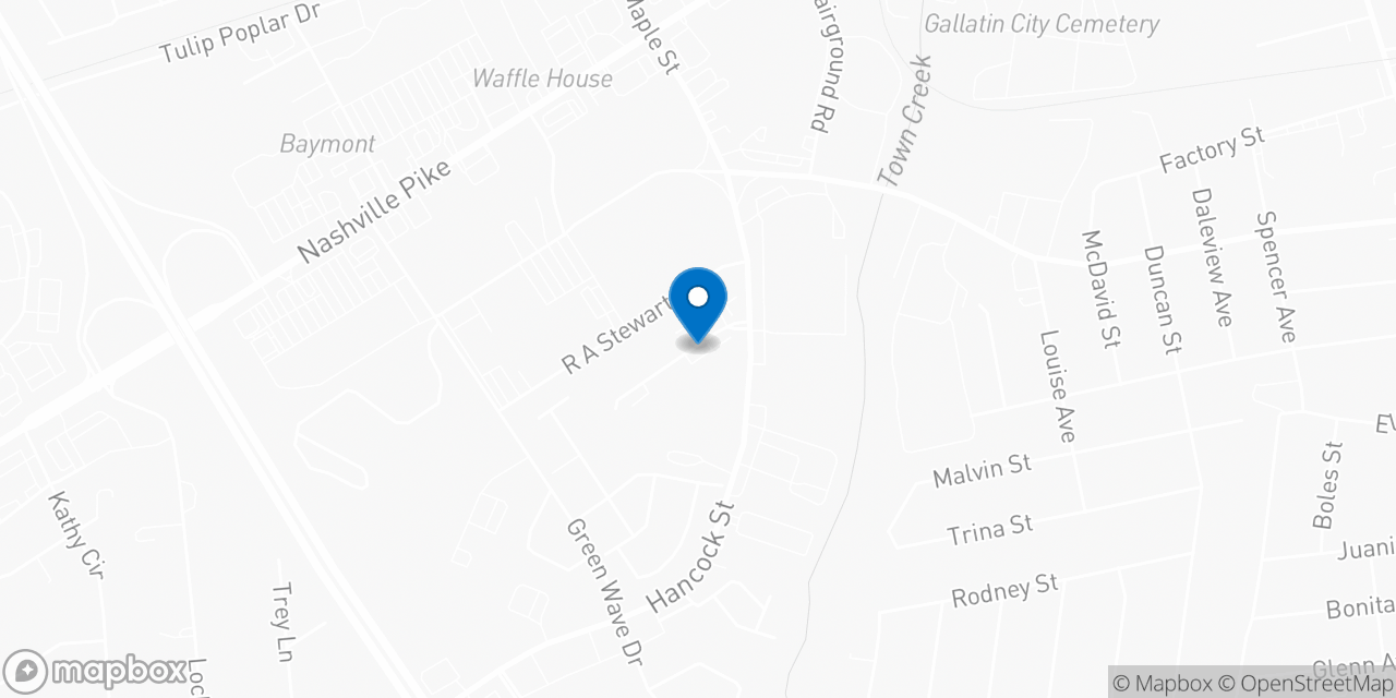 Map showing the location of the Social Security office in Gallatin, TN