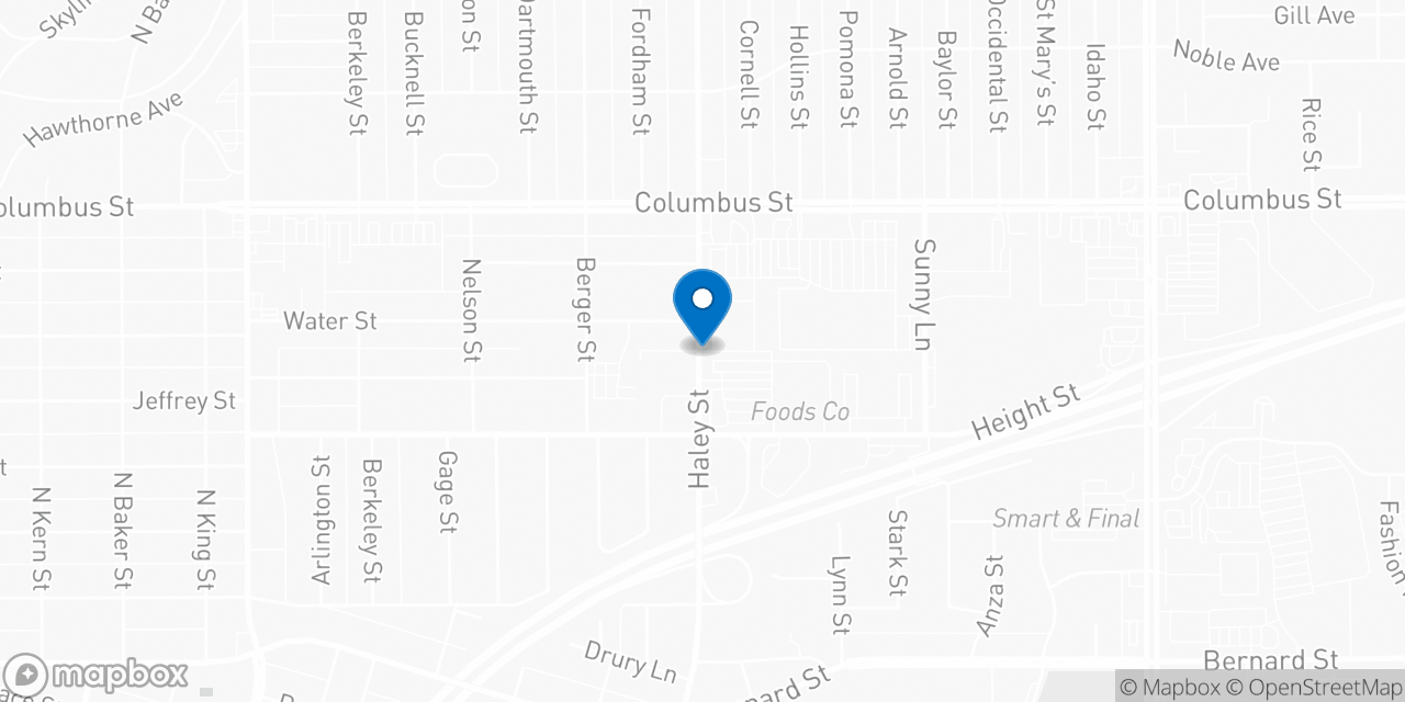 Map showing the location of the Social Security office in Bakersfield, CA