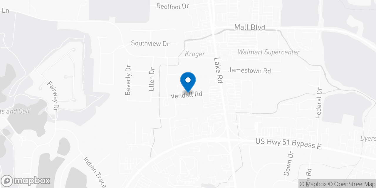 Map showing the location of the Social Security office in Dyersburg, TN
