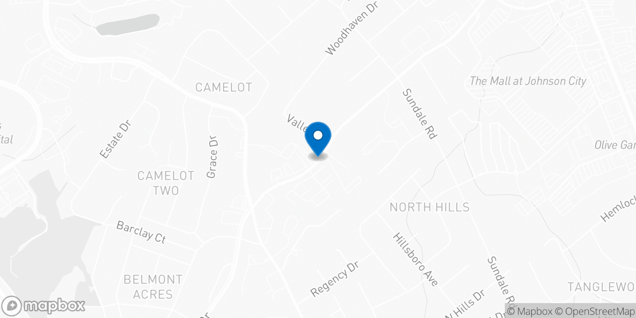 Map showing the location of the Social Security office in Johnson City, TN