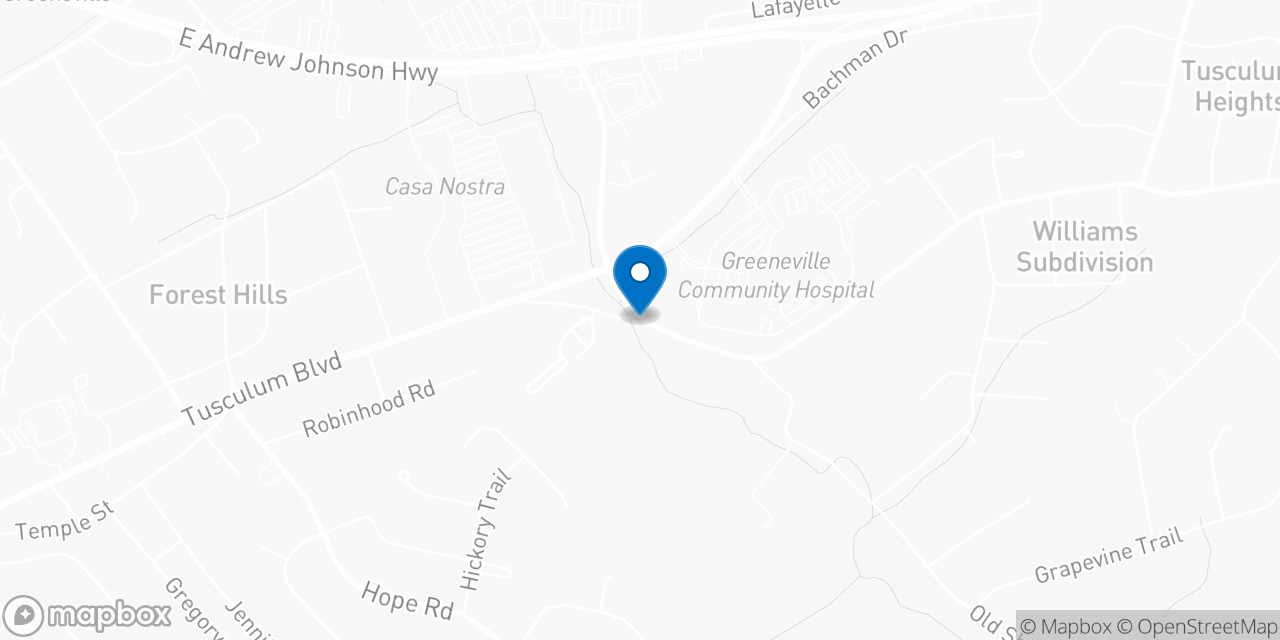 Map showing the location of the Social Security office in Greeneville, TN