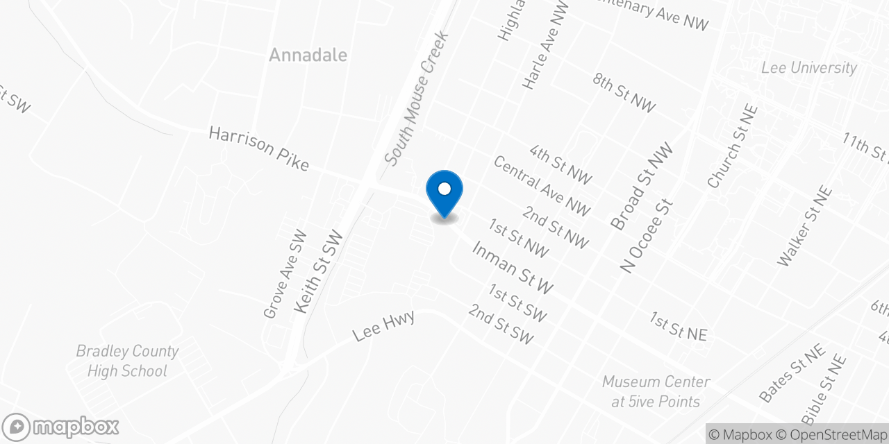 Map showing the location of the Social Security office in Cleveland, TN